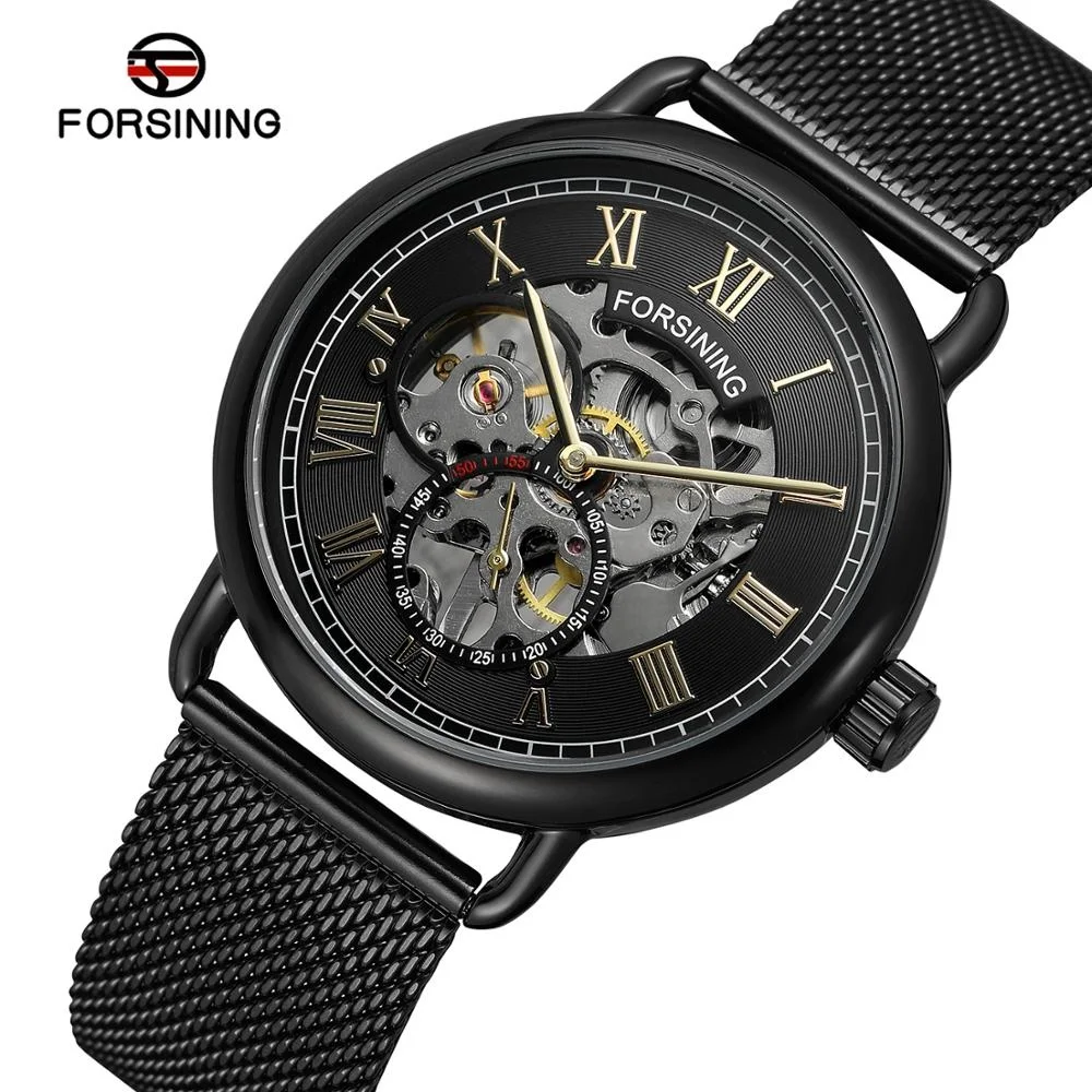 Forsining 275 Transparant Gouden Luxe Casual Design Mesh Band Heren Horloges Topmerk Hand Mechanisch Skelethorloge