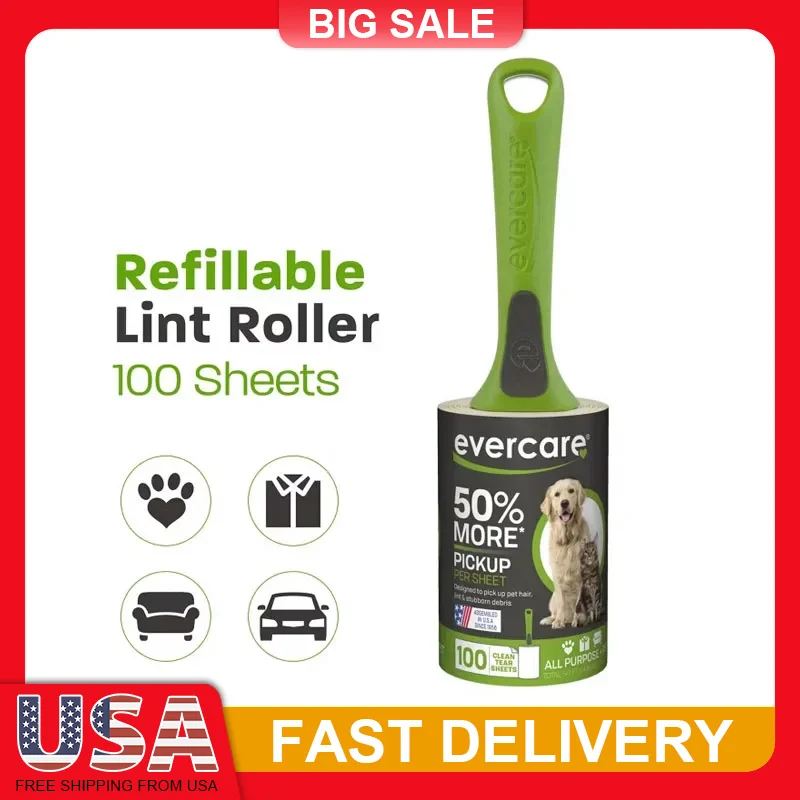 

100 Sheet Pet Hair Remover Lint Roller Ultra Sticky for Clothes Furniture Car Seats Comfort Grip Handle Home Travel Use