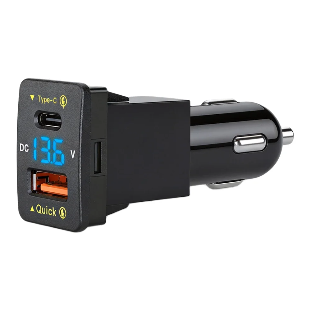 36W Dual Port Car Charger with Type C PD and For QC3 0 Digital Voltmeter for Voltage Monitoring of All Devices