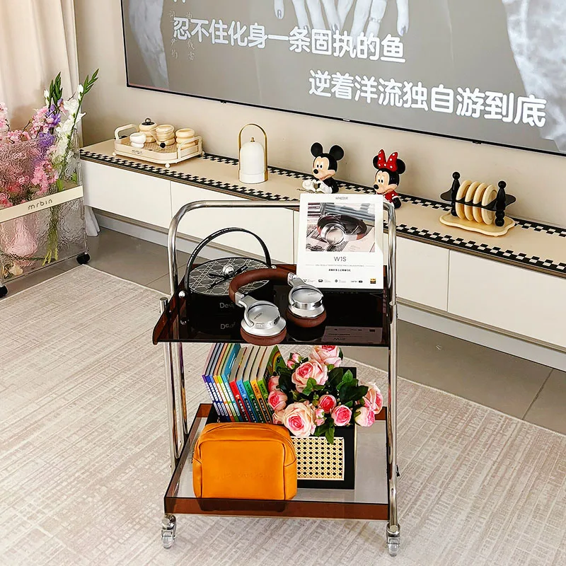 

acrylic edge few medieval trolley coffee table sofa movable trolley stainless steel rack