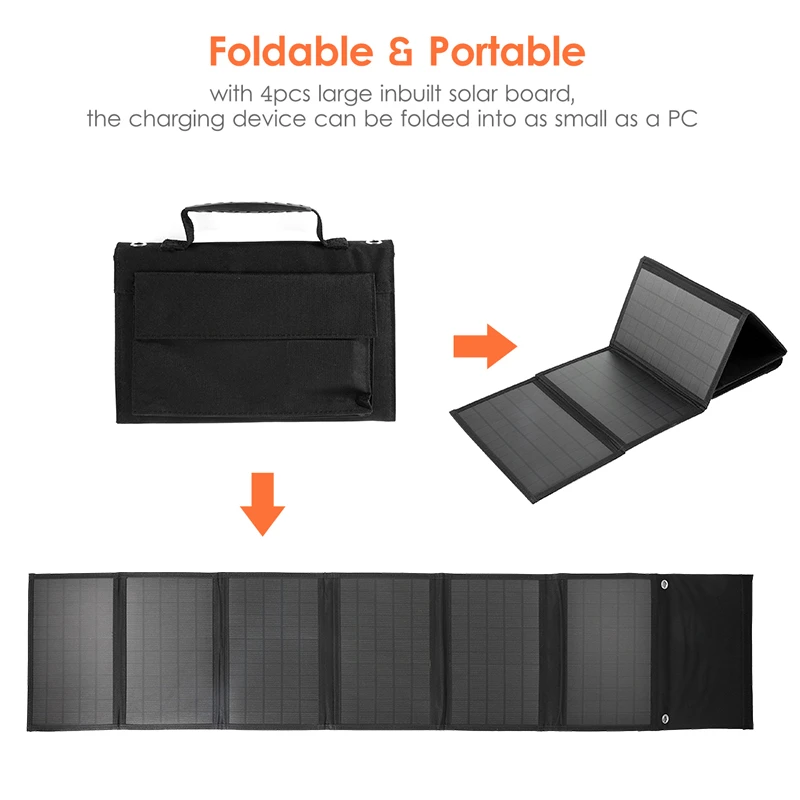 Imagem -04 - Painel Solar Dobrável Portátil 60w 100w Saída Usb Dupla Mais dc Carregador Solar Acampamento ao ar Livre Fonte de Alimentação de Emergência para Telefone