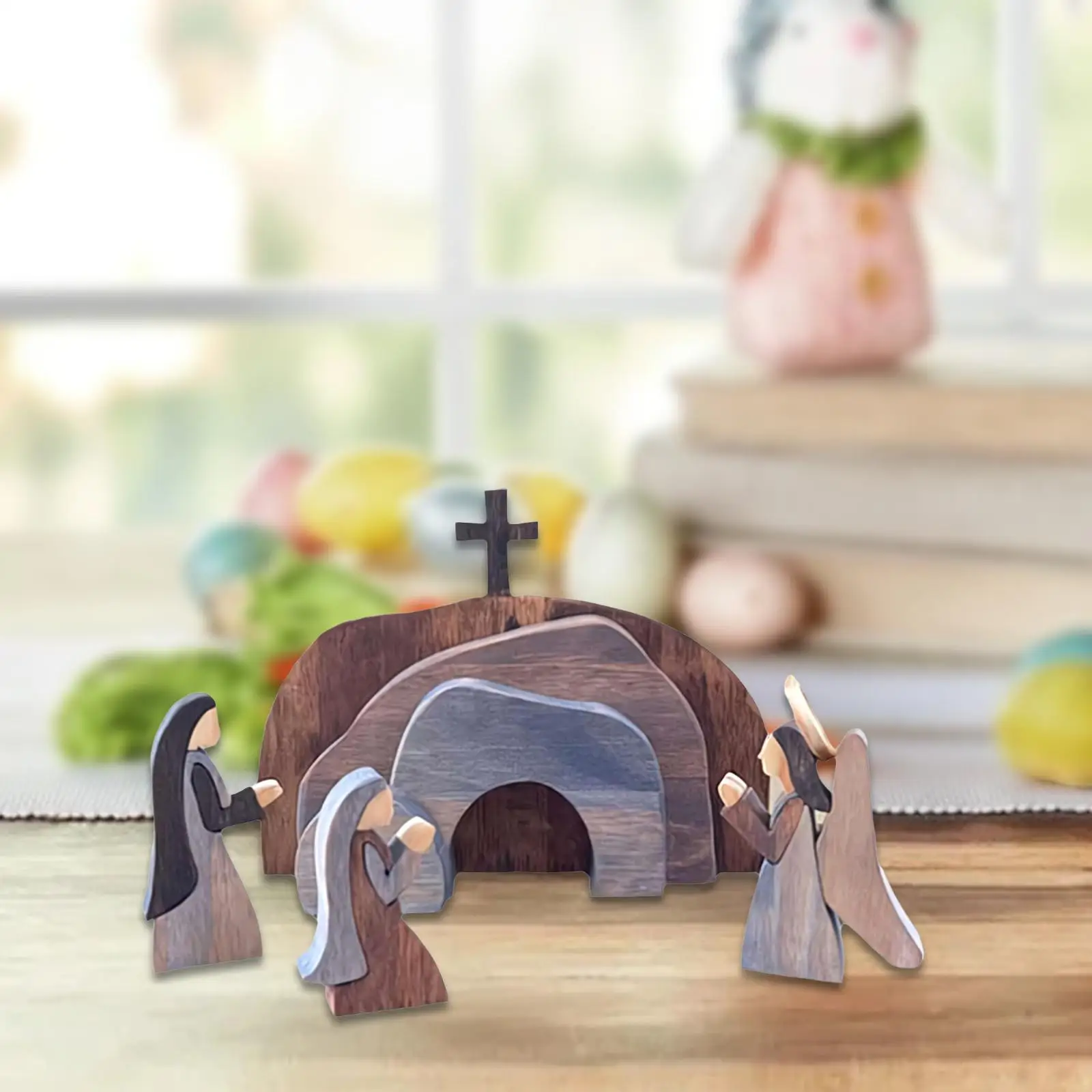 Easter Resurrection Scene Set Vacant Tabletop Ornaments Unique Stable Wooden Decorations for Home Holiday Festive Cabinets