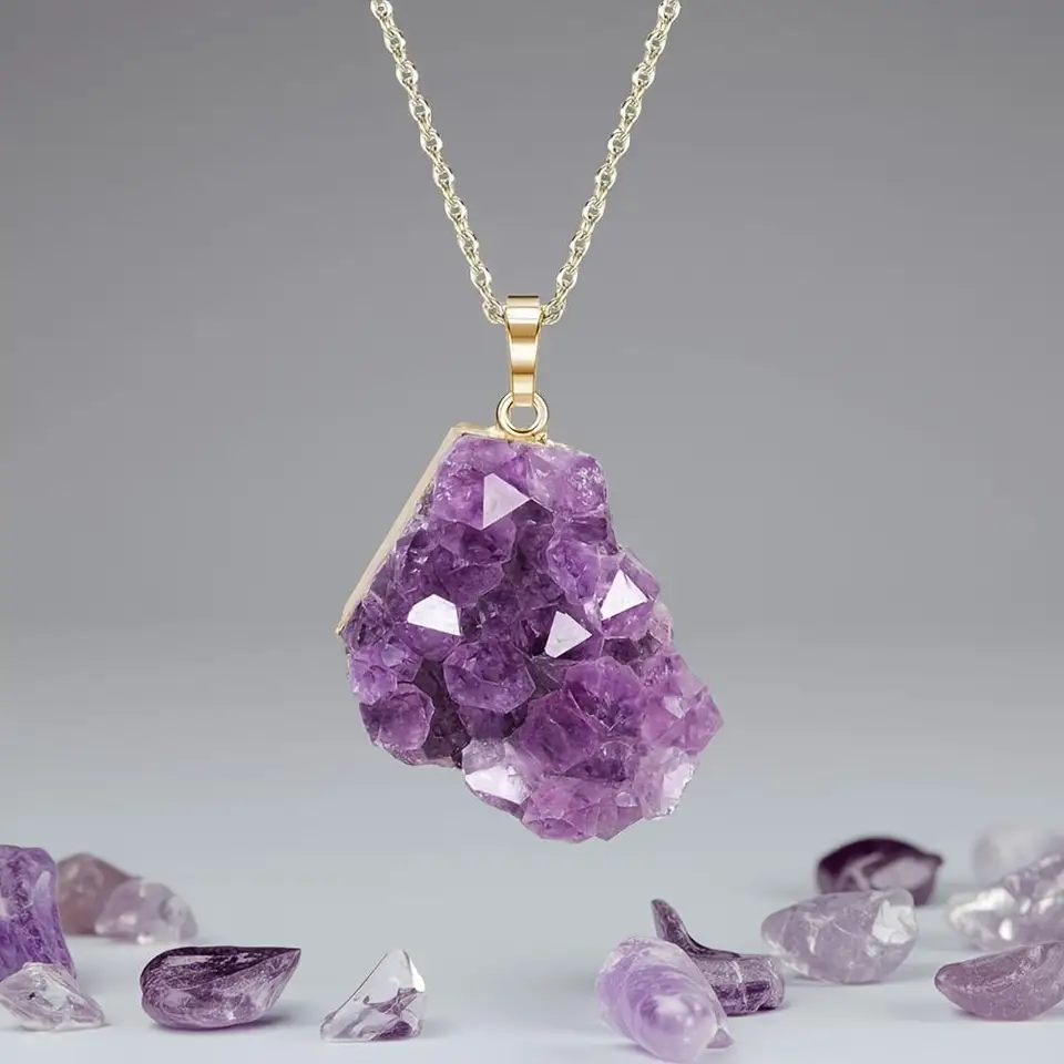 Natural Amethyst Cluster Crystal Necklace for All