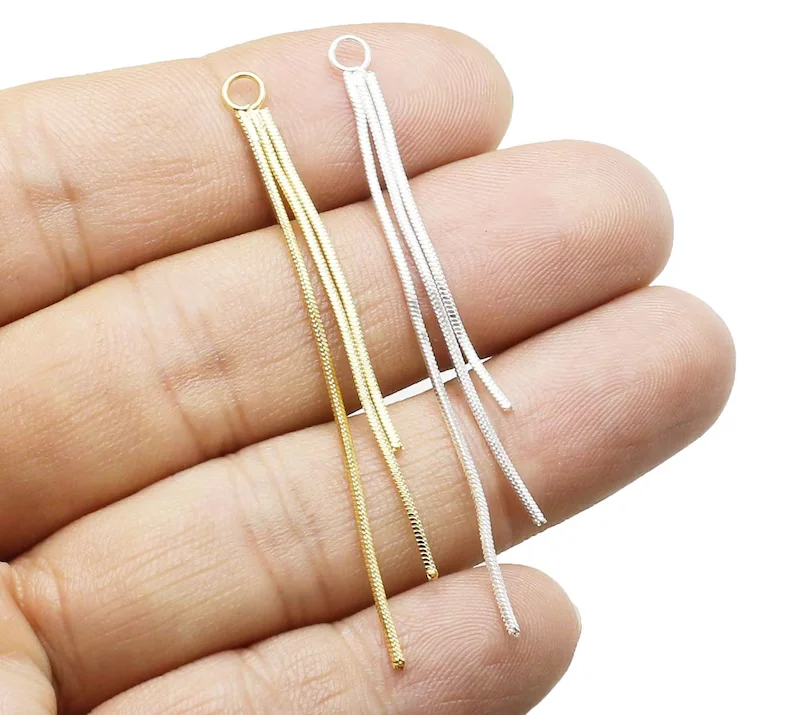 

10 шт. Золотая цепочка с кисточкой, тройная подвеска с бахромой, подвески для сережек для обручей, фурнитура для сережек, настоящее позолота, изготовление ювелирных изделий