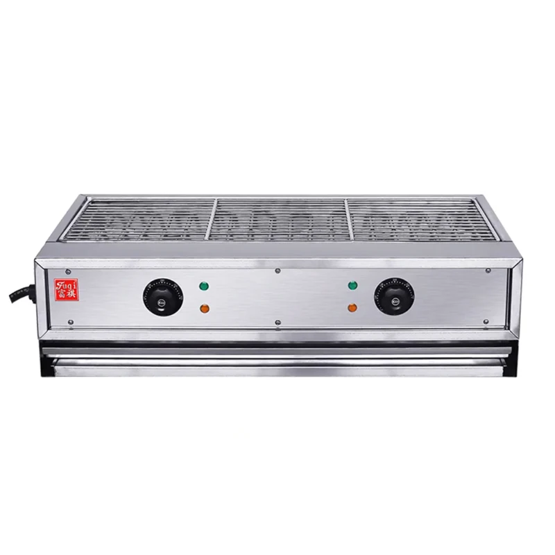 Commercial Smoke-free Green Desktop Electric Hot Grill Stainless Steel Kebab Oysters Electric Somkeless Grill  0.7m