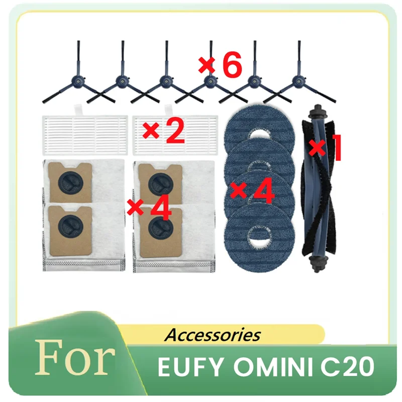 

T99C-15 шт. для Eufy Omni C20, аксессуары для подметального робота, запасные части для чистки, основная боковая щетка, набор фильтров для швабры, мешок для пыли