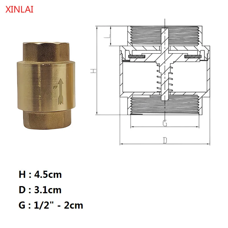 1/2"，3/4‘’，1‘’，Brass Vertical Spring Check Valve ,  for Water Pump/Pipeline/HVAC, Anti-Backflow