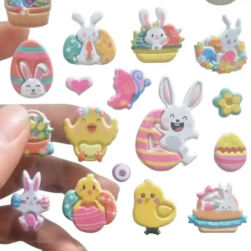 4Pcs 3D DIY Puffy Easter Cute Stickers Cartoon Bubble Party Sticker Gift For Kids Happy Easter Activity Party Decor Supplies