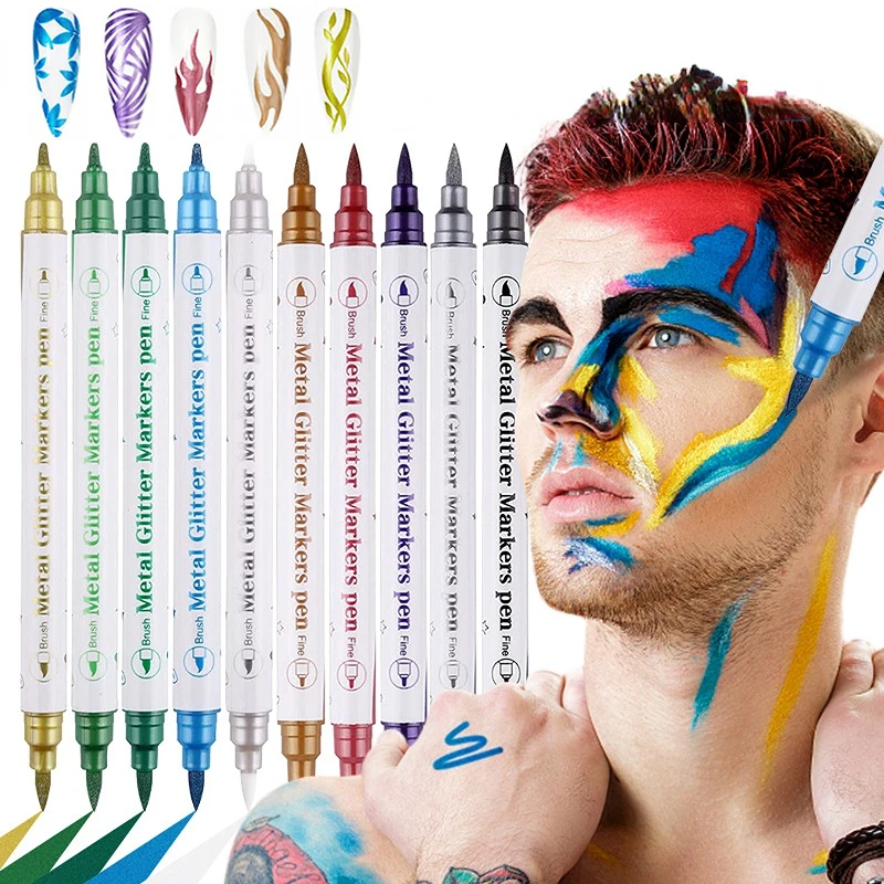 

10 Colors Nail Art Dual Tip Coloring Pen Drawing Nail Design Colorful Outlining Pen Kit For Home Salon DIY Nail Art