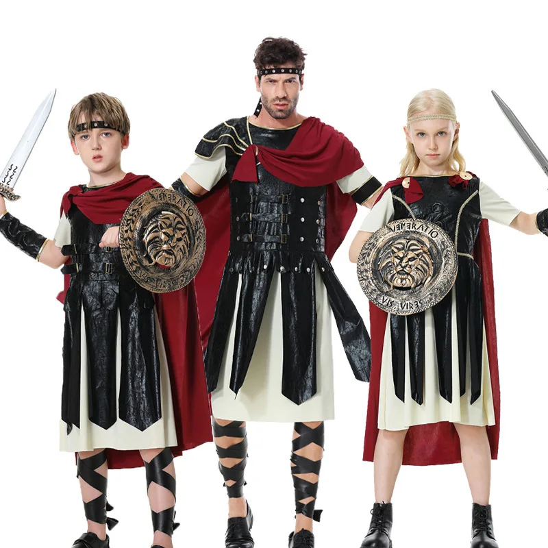 Kids Children Ancient Greece Roman Warrior Soldier Gladiator Medieval Knight Costumes For Boys Girls Halloween Party Costume