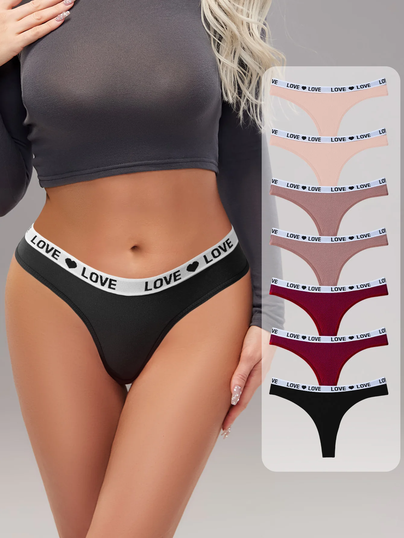 Hotcom 7Pcs Womens Low Waist Antibacterial Panties Comfortable Breathable Butt Lifting Hip Hugging Simple Letter Briefs