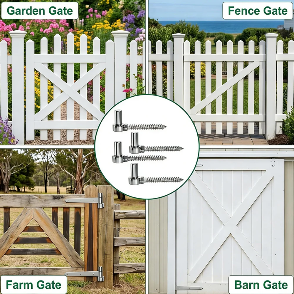 

Stainless Steel Lag Screw Hinges 4 Pack for Wooden Gate Support Fence Door Assemblies Barn Doors and Utility Doors