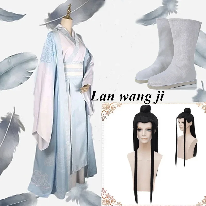 Lan Wangji Cosplay Costume Mo Dao To Shi Original Lan Zhan Ancient Costume Wig Wei Wuxian Yiling Patriarch costume wigs boots