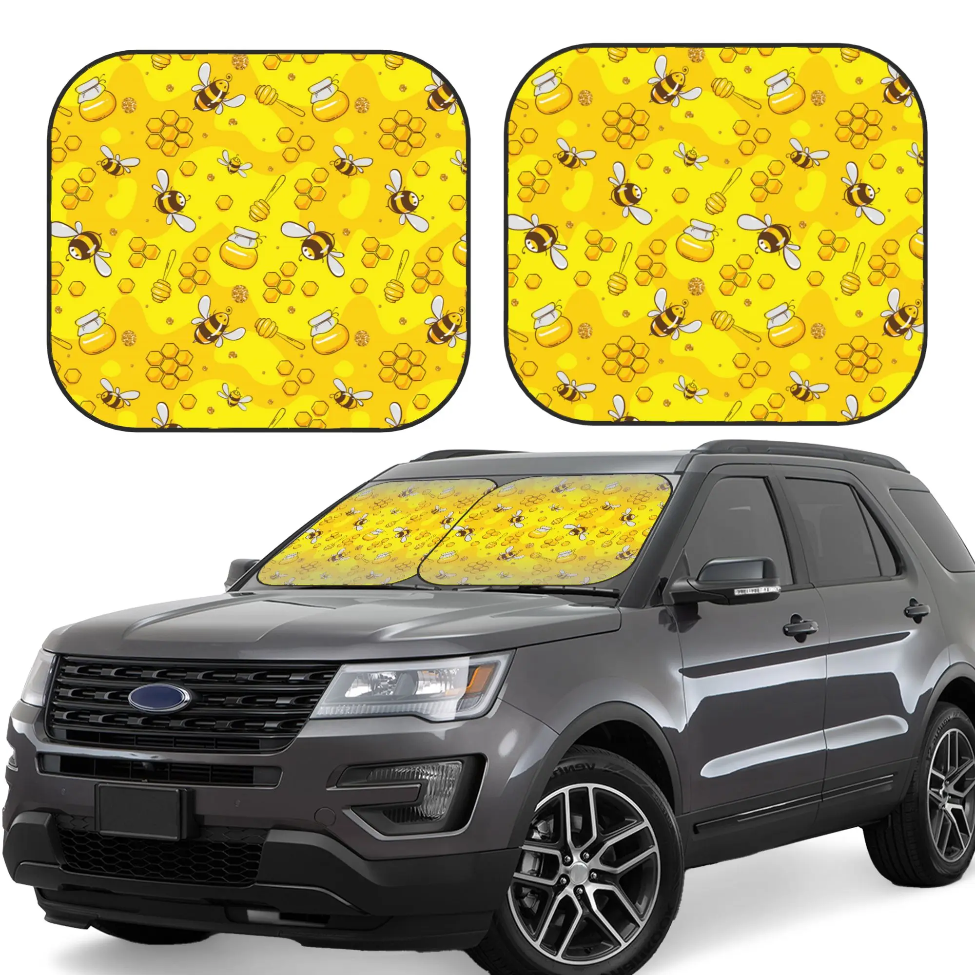 

Bee Honey Yellow Car Windshield Sun Shade Auto Foldable 2pcs Window Sunshades for Most Windshield Sun Visor Car Accessories