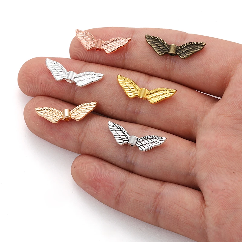 20 шт., 6 цветов, в форме крыльев ангела, разделительные бусины, подвески для изготовления ювелирных изделий, сделай сам, ювелирные аксессуары, ручная работа, 24*8 мм, R239