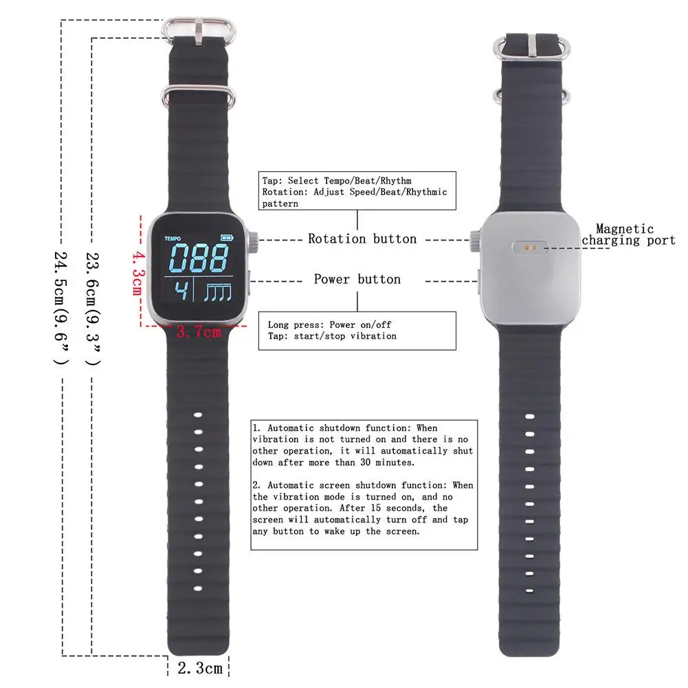 Metrónomo portátil, metrónomo vibratorio, instrumentos musicales multifunción, metrónomo con correa ajustable, reloj metrónomo para deportes