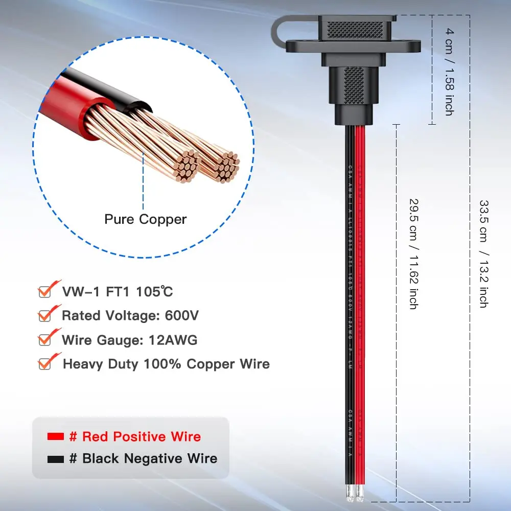 Extractme 30CM 12AWG SAE Cable Connector Car Battery Expansion Bidding Embedded Plug Socket for Solar Generator Battery Charger