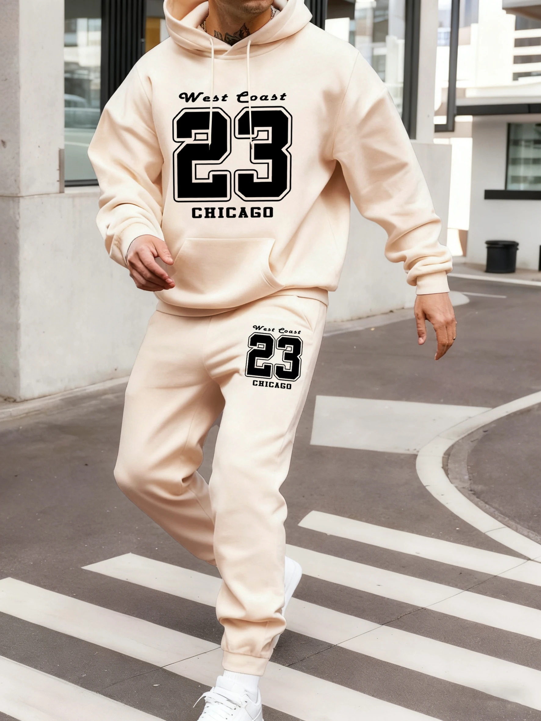 

West Coast 23 Chicago Print Men Hoodie Set Pocket Street Sweatpants Autumn Fleece Pants All-Match Sport Sweatshirts Men'S Sets
