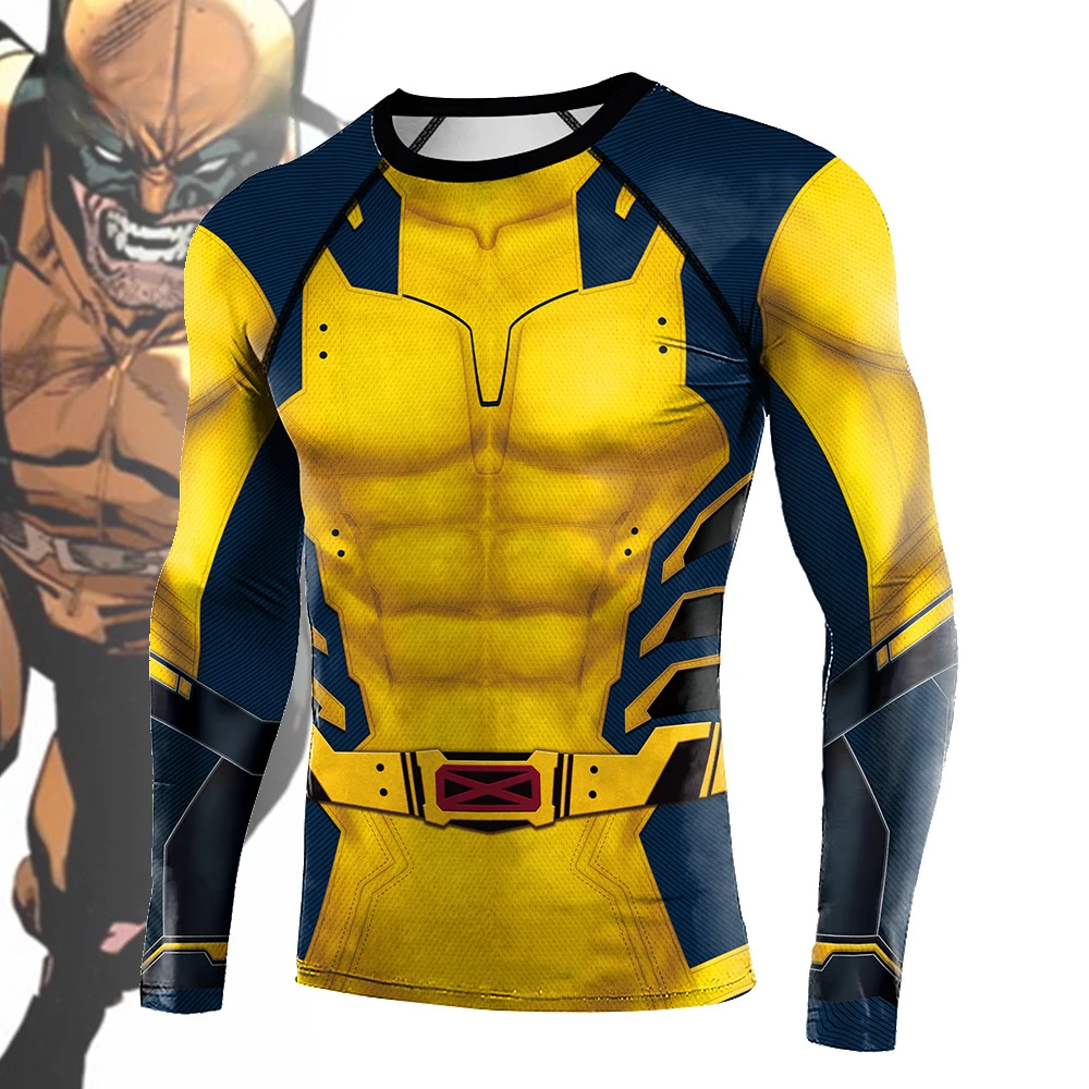 

Marvel Deadpool Wolverine Summer Men T Shirt Cosplay Costume Tshirt For Men Long Sleeve Superhero Compression Shirts Uniform