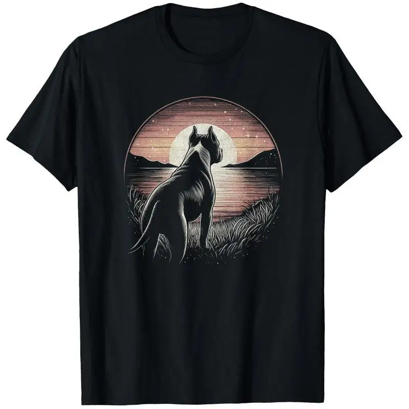 

Pitbull Sunset T-Shirt Men Women Nature Lover Dog Tee Moon Lake Graphic Print Bully Breed Gift Serene Landscape Top