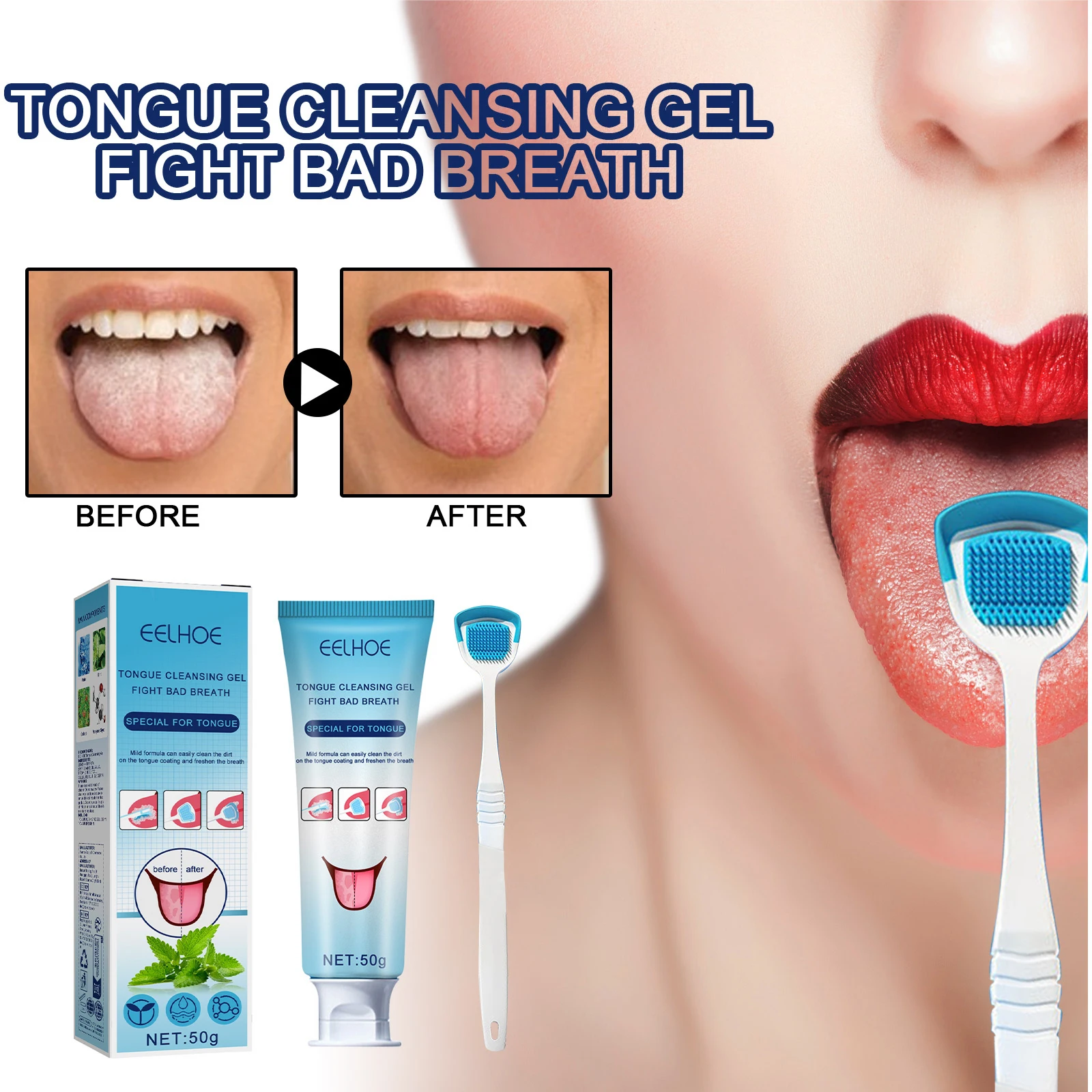 Tongue Scraper Tongue Cleaning Gel Tongue Brush Helps Fight Bad Breath Tongue Cleaner Brush Precise Cleaning Brush Kit