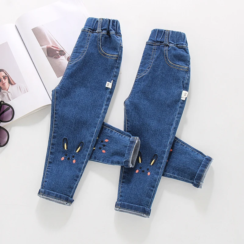 Girls pants spring and autumn new style children\'s jeans Korean rabbit embroidery