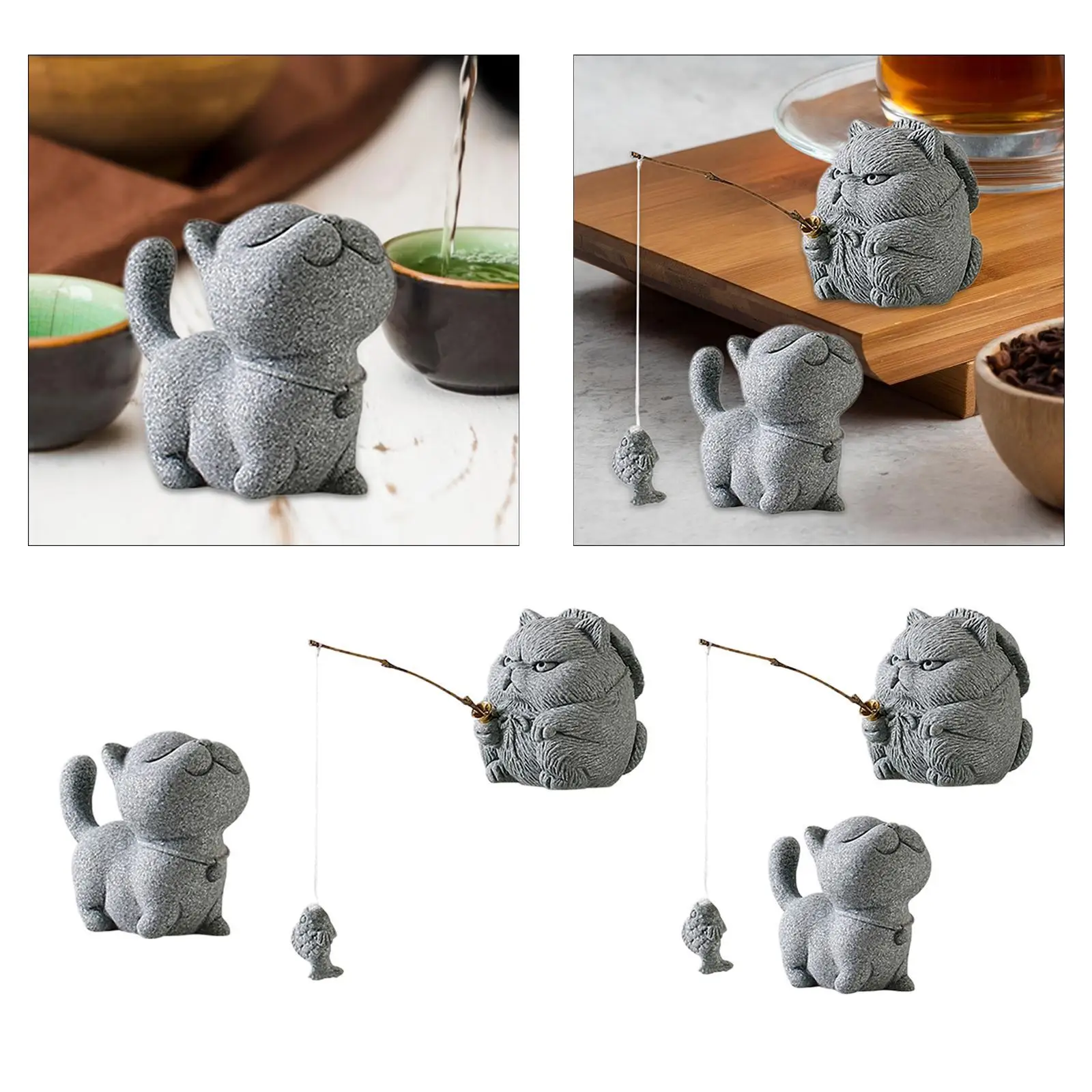 Cat Statue Garden Fun Tea Table Tea Lovers Gift Table Centerpiece Animal Decor Stone Tea Pet Sculpture Tabletop Decoration