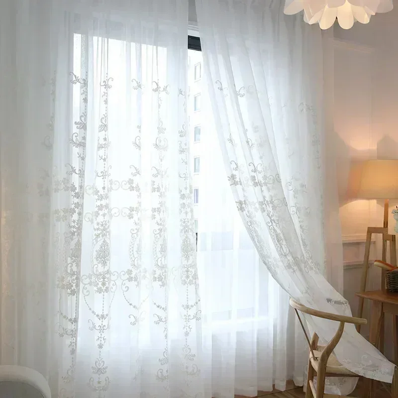 Flower Screens Sheer Curtains for Bedroom Living Room White Embroidery European Style Voile Tulle High-grade Window Drapes