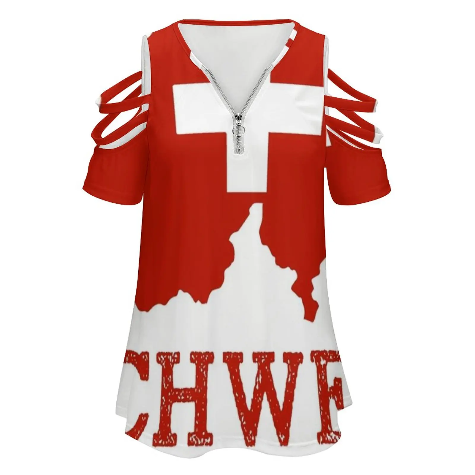 Schweiz Women's T-Shirt Summer Fashion Print Floral V-Neck Zipper Tshirt Hollow Pullover Ladies Top Switzerland Country Swiss