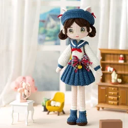Susan's Family Cat Maiden Crochet Dolls Kit DIY Handmade Adult Crochet DIY School Girl Adjustable Body Crochet Dolls Materials