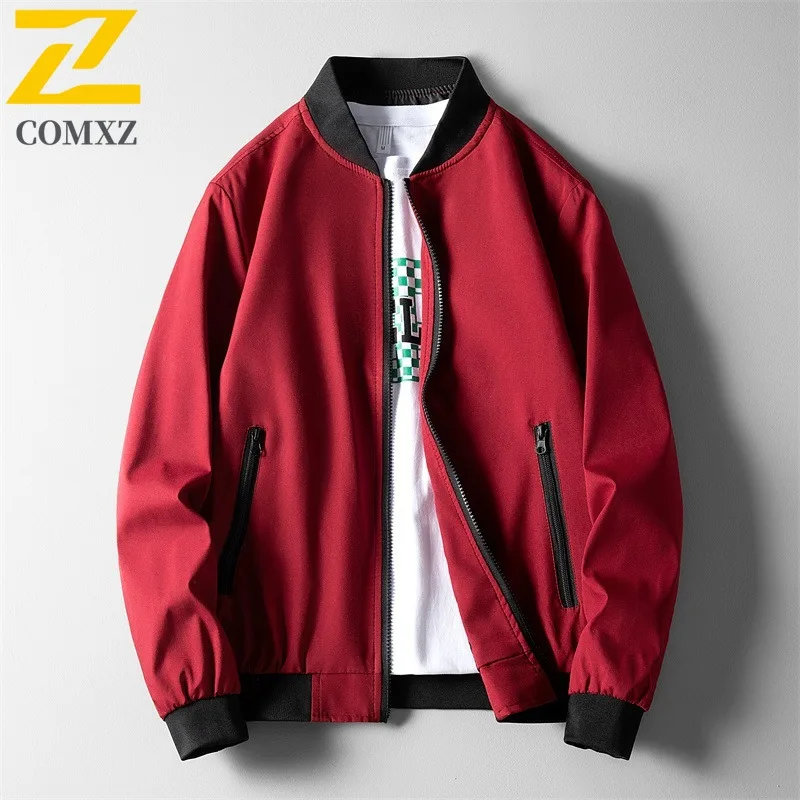 COMXZ 2025 Men Spring Baseball Collar Windbreaker Waterproof Windproof Korean Style Casual Outdoor Sport Solid Color Lightweight
