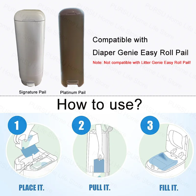 Diaper Pail Refills Bags Compatible with Diaper Genie Easy Roll Signature Pail and Platinum Pail Diaper Bucket Replacement Bag view 5