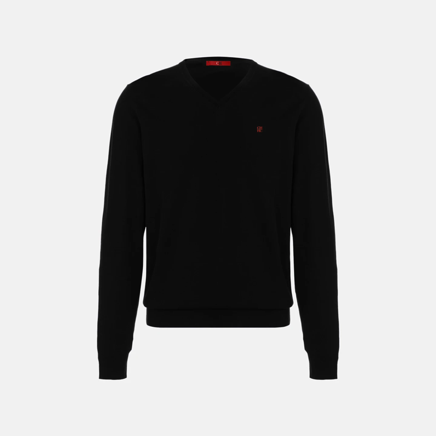 Suéter Masculino CH com Decote em V, Ajuste Slim, Manga Longa, Pullover de Tricô com Pequeno Bordado, Top Casual para Negócios