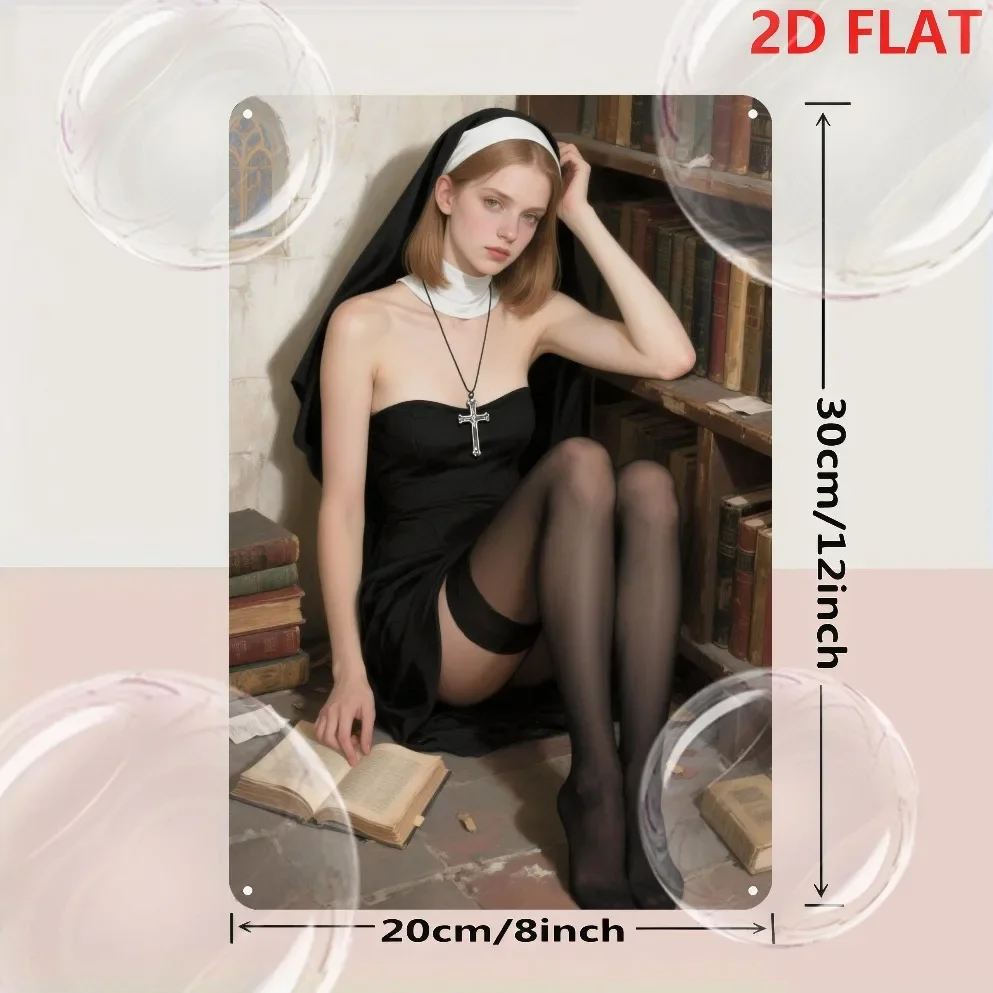 Letrero de monja de metal, arte de pared plano 2D, 20x30cm, decoración moderna del hogar para dormitorio, oficina, bar y cueva del hombre