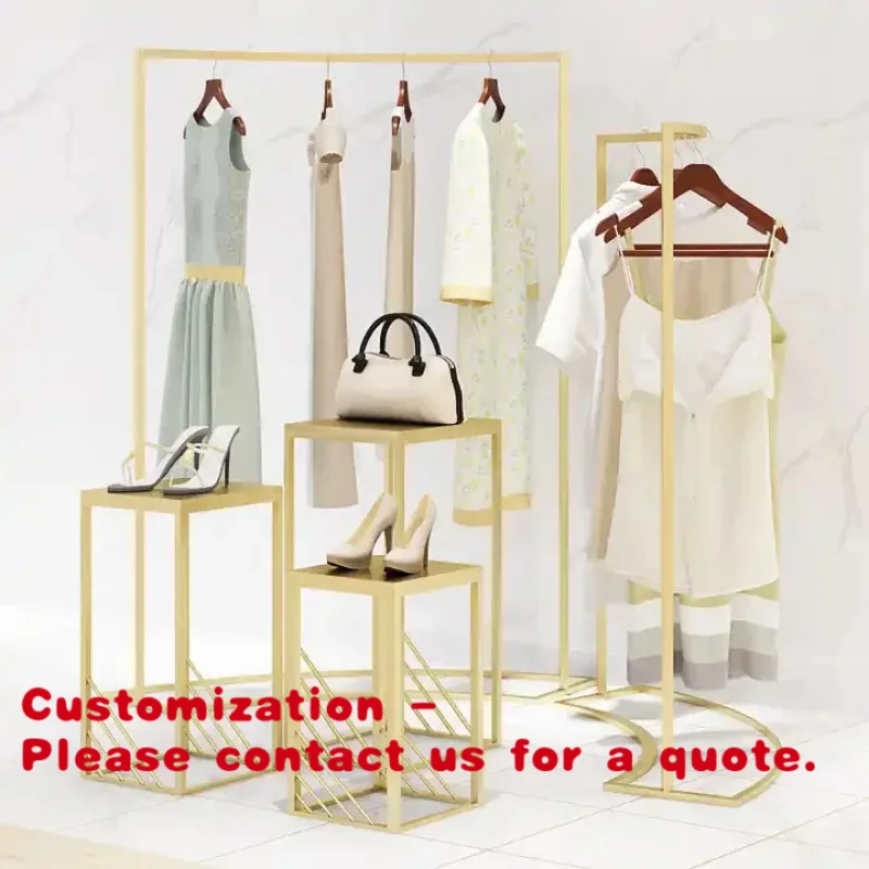

Customize.Luxury High End Retail Store Fixture Hanging Furniture Wall Mounted Clothing RackGold Clothing Display Rack Cloth