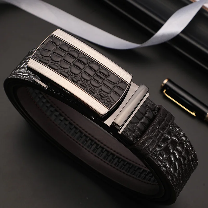 2024 New   Popular Crocodile Pattern Alloy Belt Automatic Buckle Versatile Casual Business Leather Pants Belt Wholesale For Men