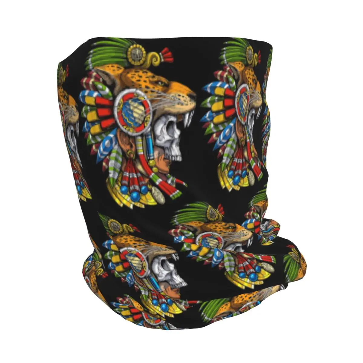 Aztec Skull Jaguar Warrior Mask Mayan Mythology Aztec Mask Bandana Neck Gaiter Face Scarf Warm Headband Beanies Hat All Season