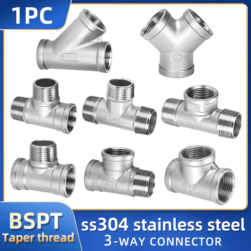 

DN6/DN8/DN15/DN25 male+male+Female Threaded 3 Way Tee T Pipe Fitting 1/4" 1/2" 3/4" 1" 1-1/4" BSPT Threaded 304 Stainless Steel