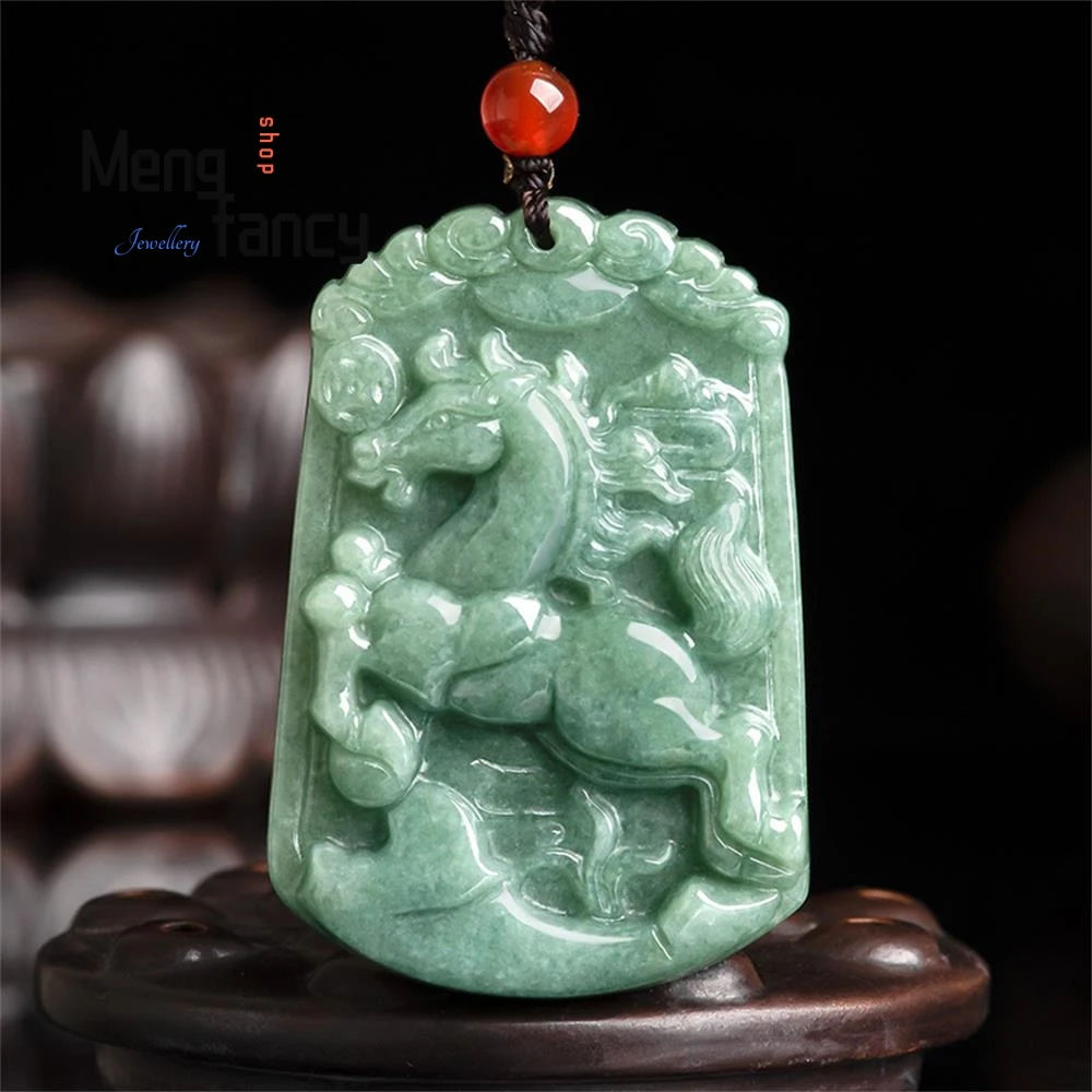 Natural A-goods Jadeite Zodiac Horse to Success Pendant Exquisite Retro Best Selling Handicraft Fashion Jewelry Holiday Gift