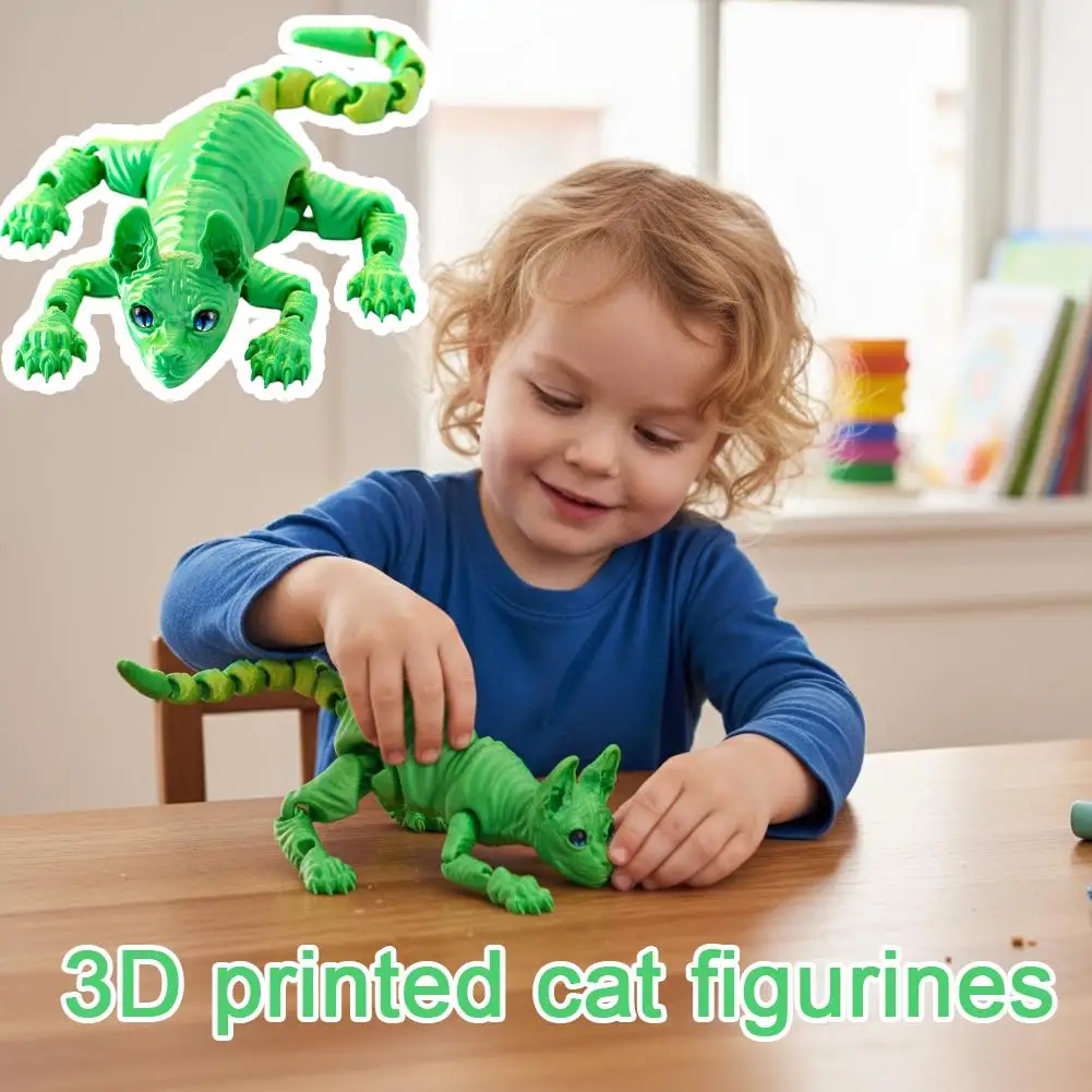 3D Printed Sphynx Cat Animals Toy Realistic Hairless Figurine Articulated Cat Fidget Toy for Cat Lover Collector Home Decoration