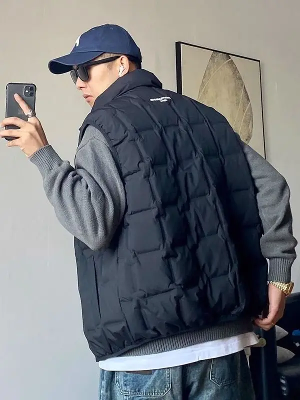 

Loose Fit Lightweight Padded Jaet Vest Men's Warm Cotton Jaet Quilted Stand Collar Zipper Closure Casual Sle Autumn Wear