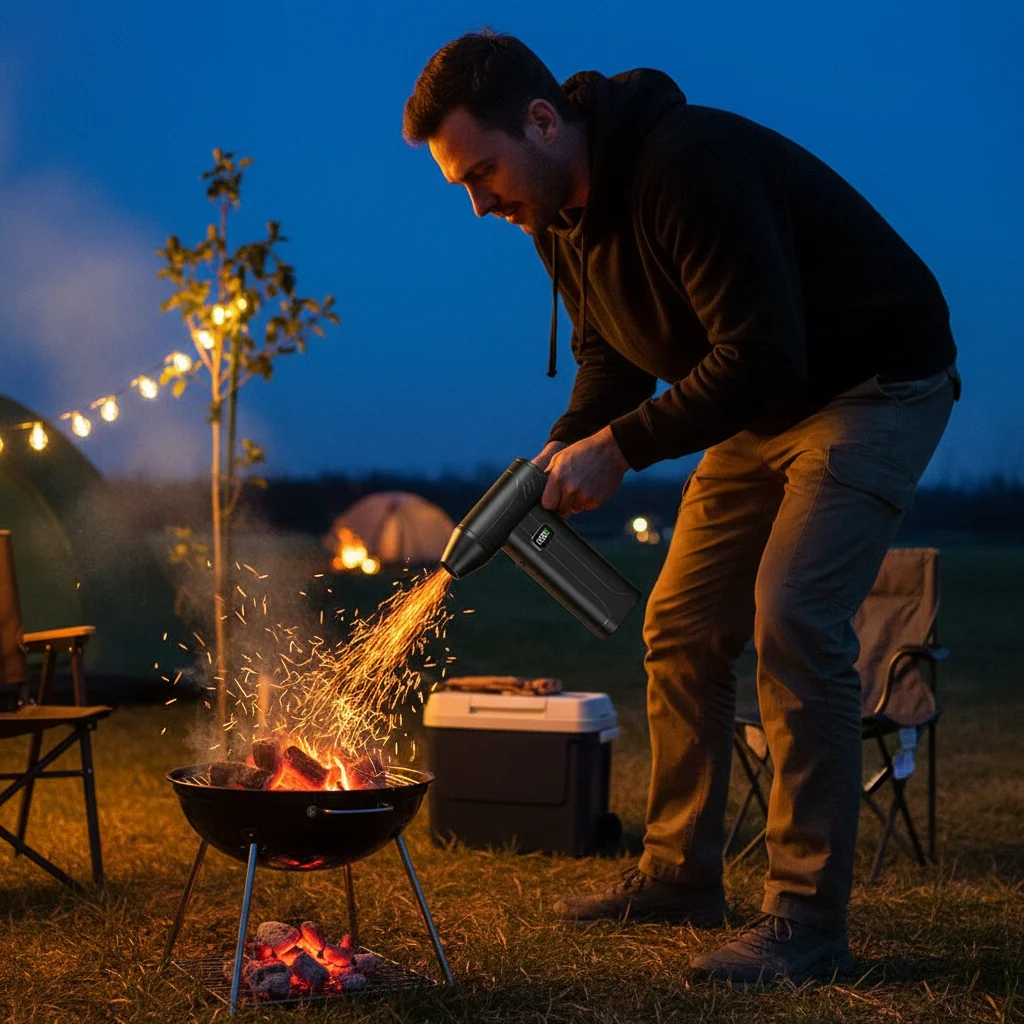 

Портативный турбовентилятор с ЖК-дисплеем заряда батареи, высокоскоростной ручной вентилятор для кемпинга, барбекю, уборки, аварийного освещения