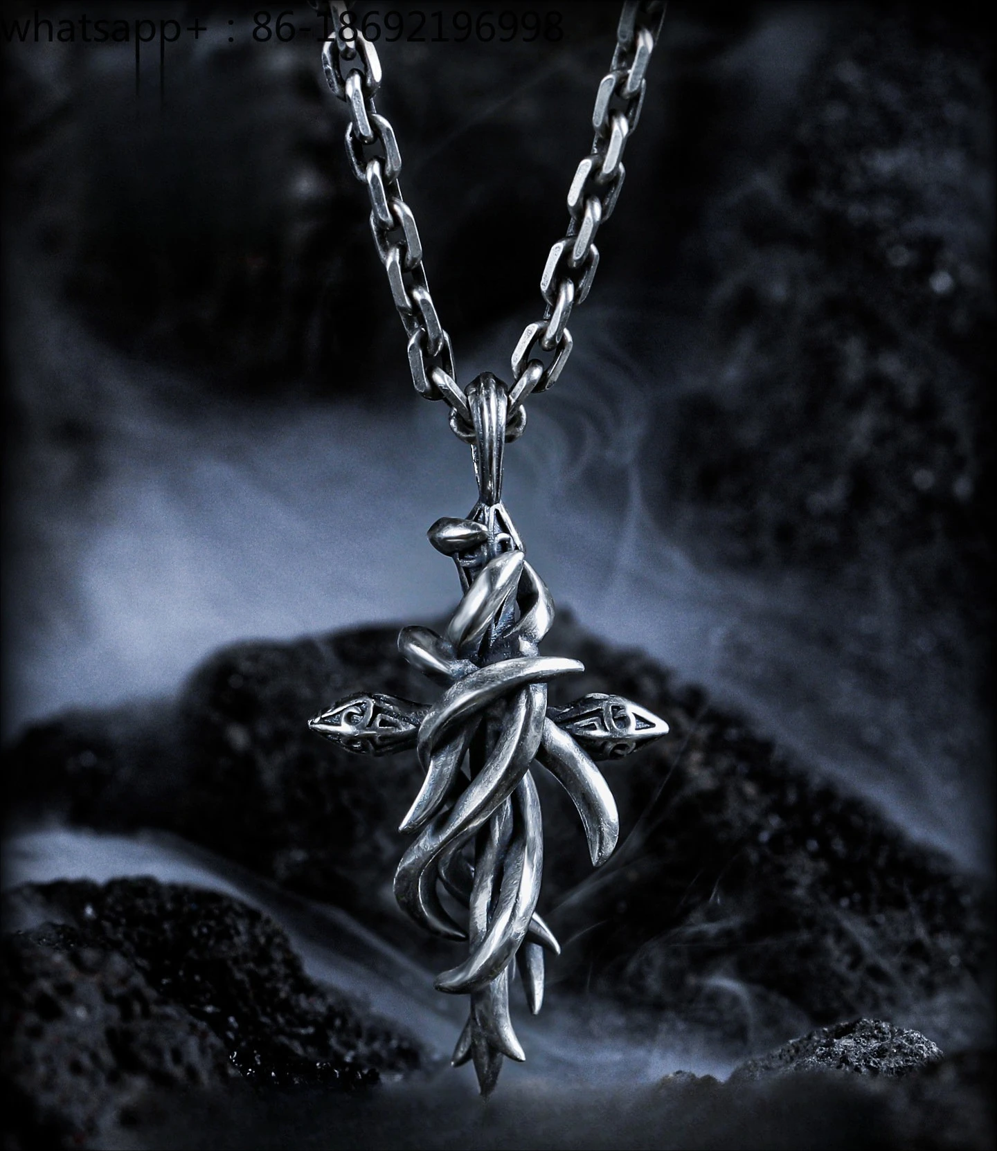 [Forgotten] Dark Wind 925 Silver Necklace Men's Cross Pendant Niche Jewelry Sweater Chain