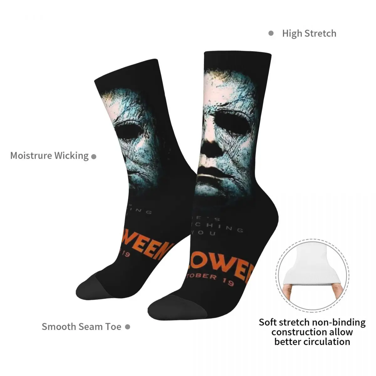 Calcetines de película de terror para hombre y mujer, medias cálidas y felices, estilo callejero, Halloween, Michael Myers, Unisex