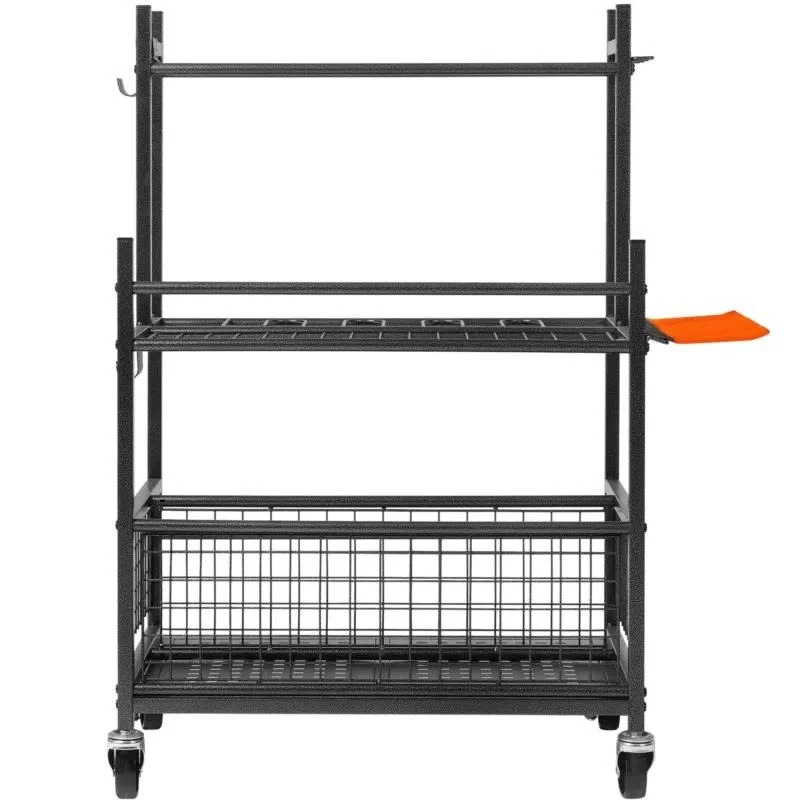 Garden tool storage rack with hook long handle tool tower organizer for garage equipment storage and