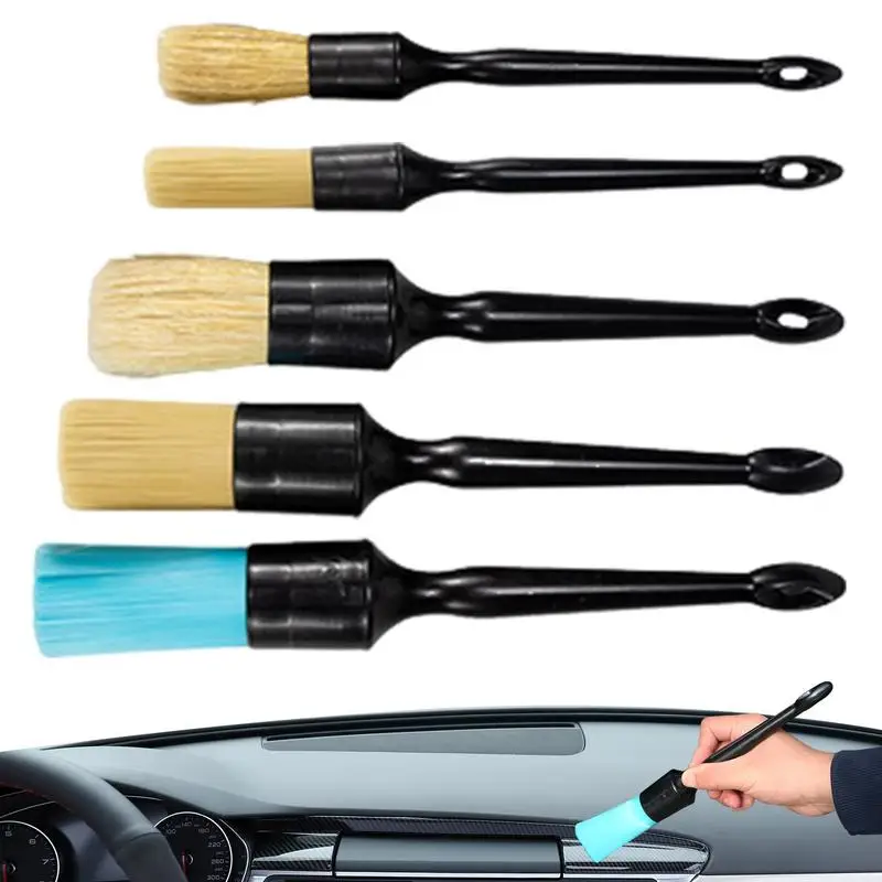 Cepillos para detalles de automóviles, cepillos suaves para detalles de automóviles, cepillo para detalles de coches de pelo de jabalí para limpieza Interior Exterior, 5 uds.