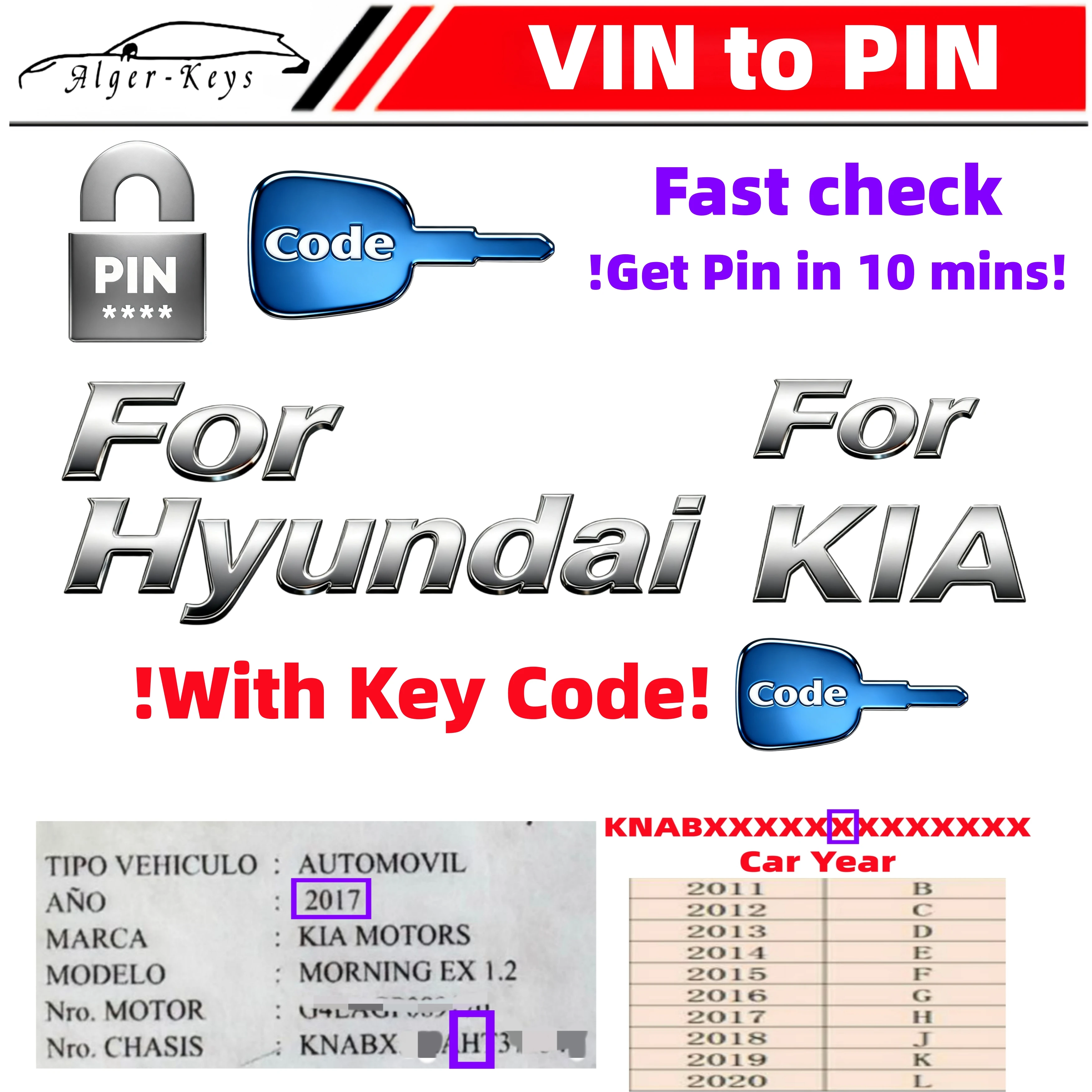 Algernon-keys Immo Pin Code para Hyundai para Kia Calcular servicio Pincode Vin código a Pin code para Hyundai para Kia