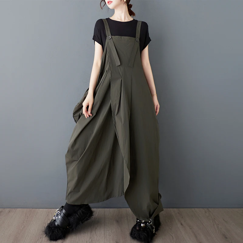 فستان صيفي متوسط الطول فضفاض بدون حمالات غير متماثل، تصميم عصري كبير الحجم، مصنوع من مزيج البوليستر والقطن