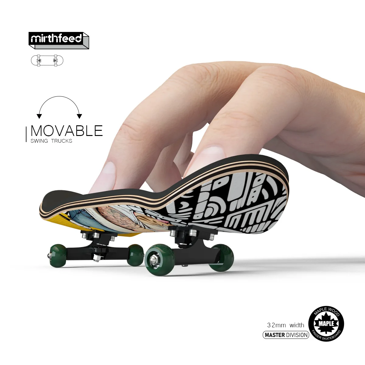 32mm Wooden Fingerboard Maple Wood Deck Bearing Wheels Alloy Truck Finger Skateboard Kid Toys