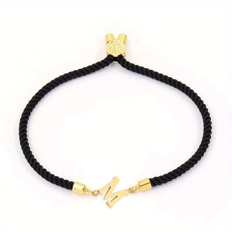 1pc Letter Beads Black Rope Bracelet Simple Classical Hand Rope Jewelry Decoration For Women Birthday Gift